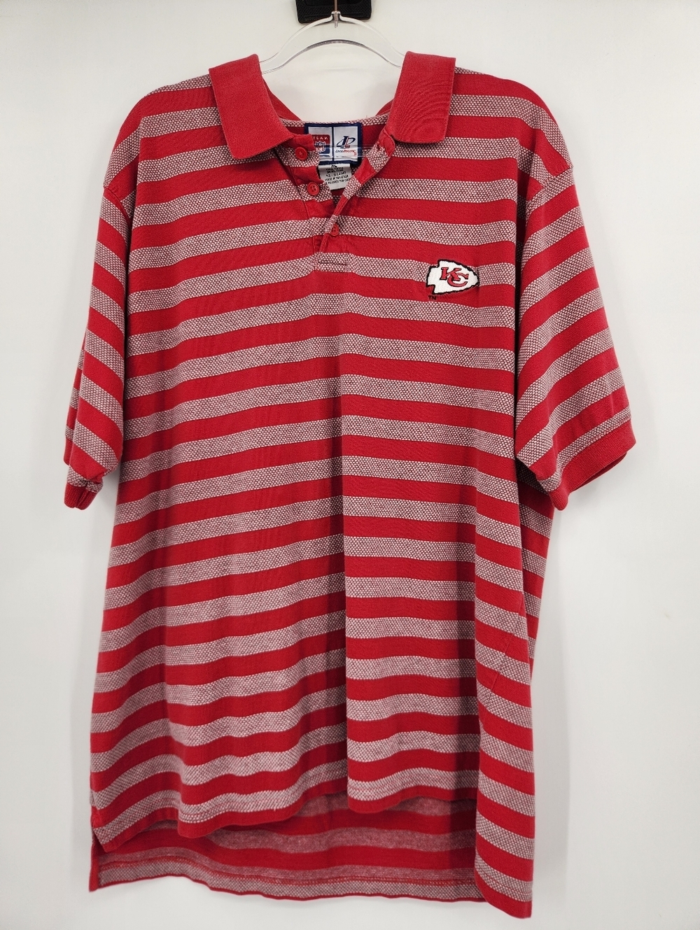 Logo Athletic Team NFL Short Sleeve Polo Shirt Mens Size XL Red Stripe KC Chiefs